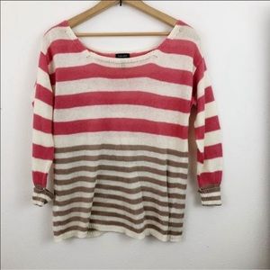 Splendid Open Weave Knit Coral, Cream, Brown Sweater Long Sleeve Cotton Blend
